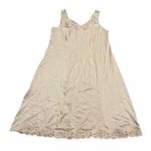 60s/70s European Vintage Simone Champagne Silky Lace Trim Slip Dress Champagne L